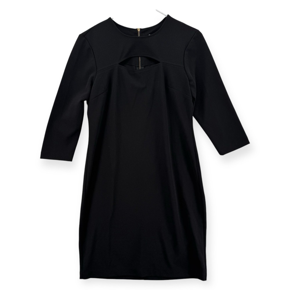 Beige by ECI Dress Womens 10 Petite Black Sheath 3/4 Sleeve Keyhole Back Zip NWT